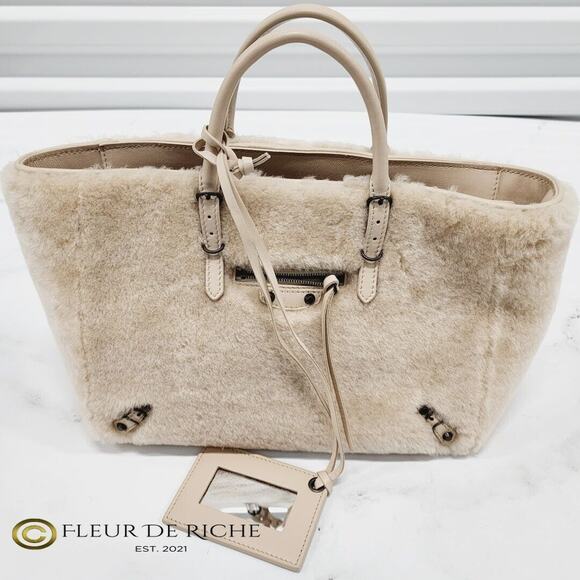 Balenciaga Papier Merino Lamb Wool Tapioca Beige Satchel Bag 410238 - Picture 1 of 7